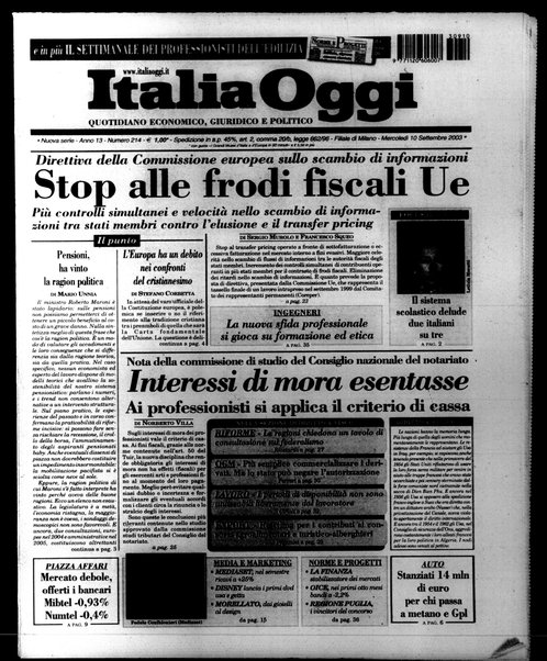 Italia oggi : quotidiano di economia finanza e politica